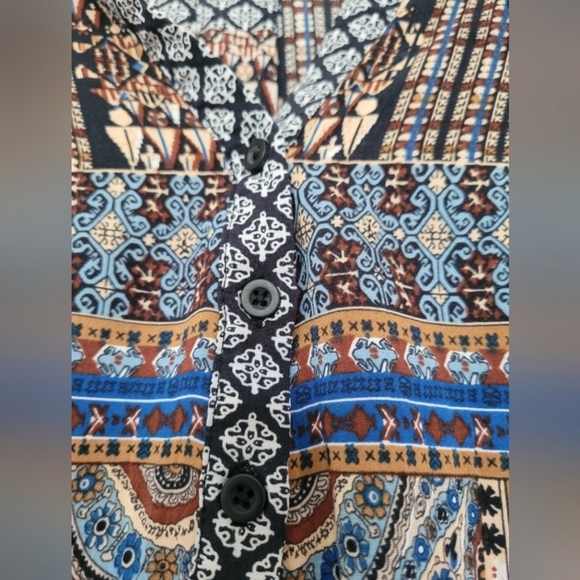 Tribal Jeans Arctic Dreamer Women's Blouse 100% Rayon Tassels Multicolor S/P - Picture 6 of 15